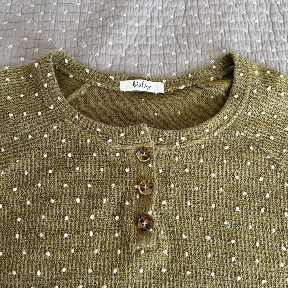 Cozy Olive Green Top with Cream Dots - Picture 3 of 7
